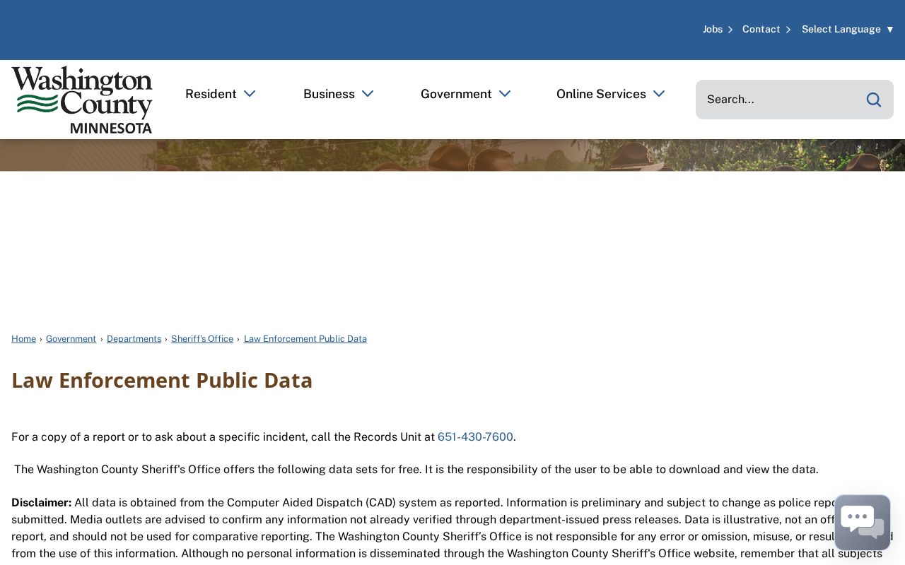 Washington County public arrest and incident record channels