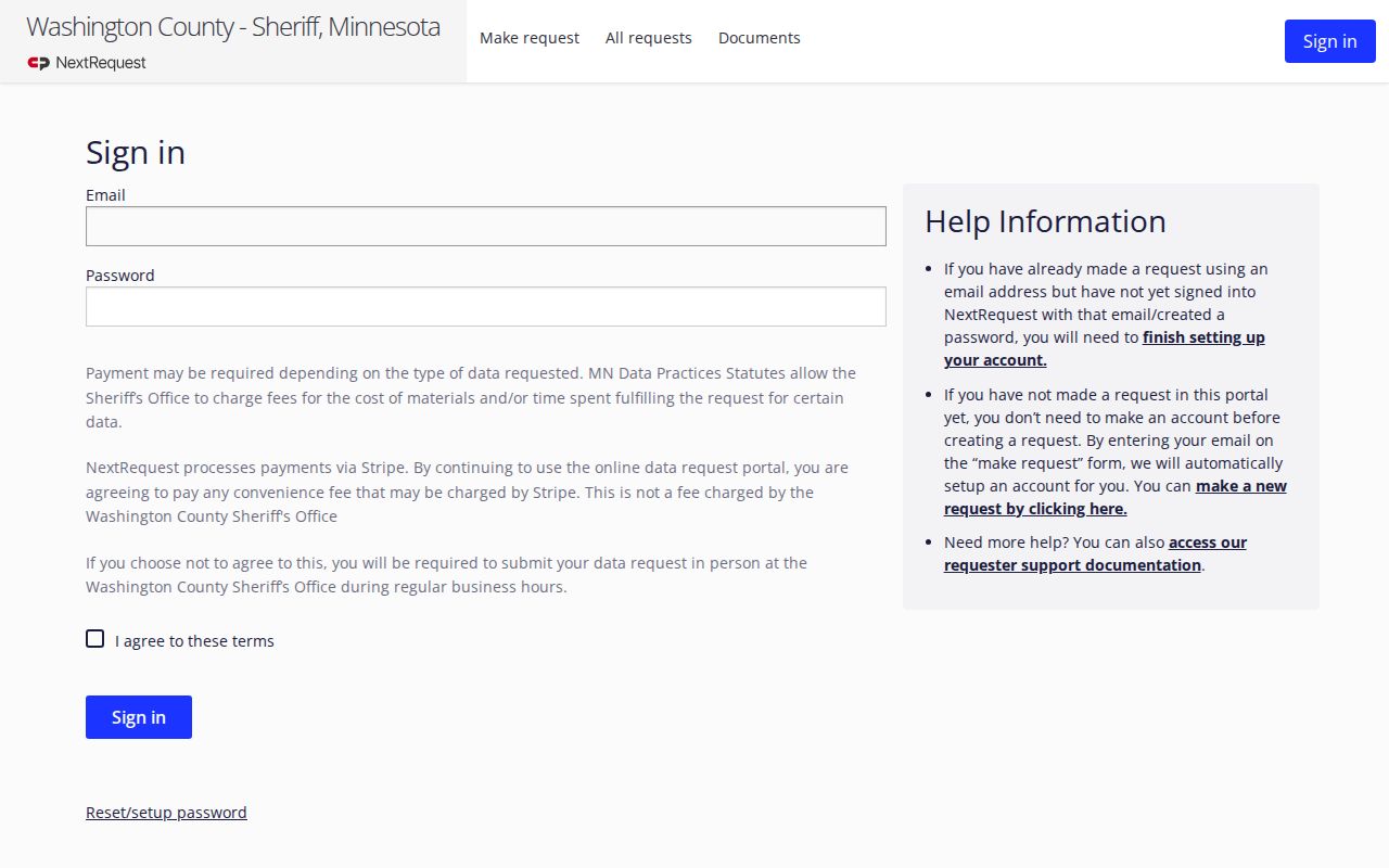 Washington County booking record request portal