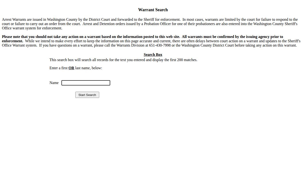 Washington County official warrant portal record search