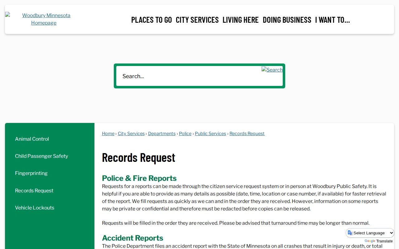 Washington County Woodbury police records request source